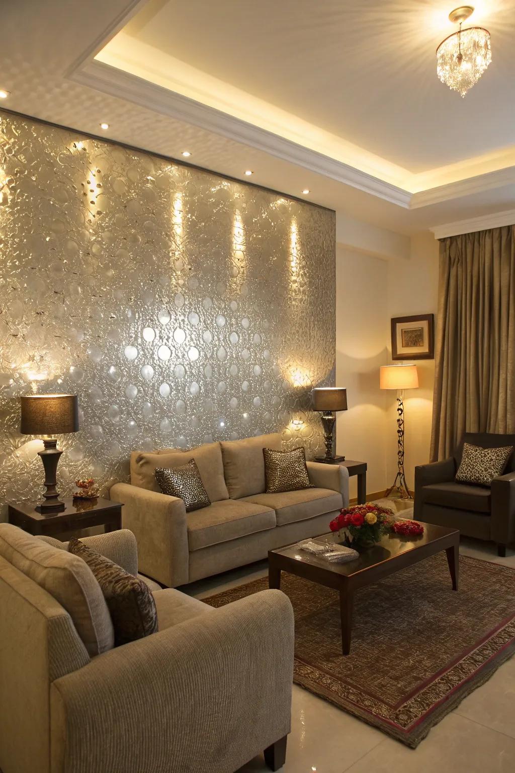 A polished shimmer wall brings high-style.