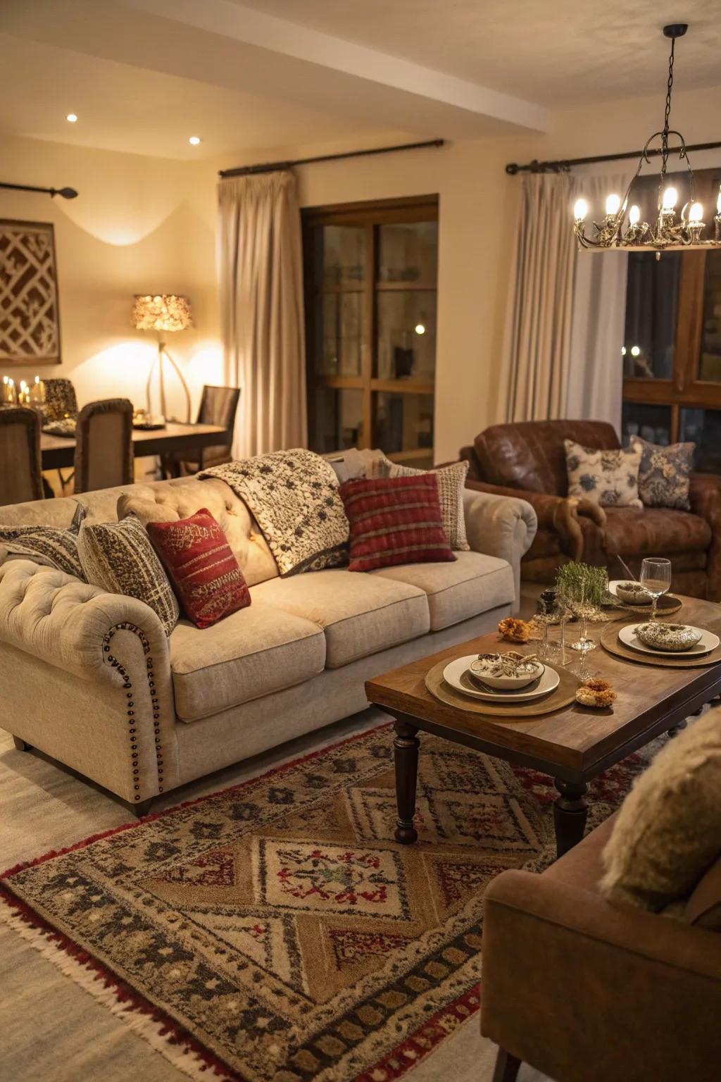 Layering depths adds warmth and visual interest to a cohesive area.