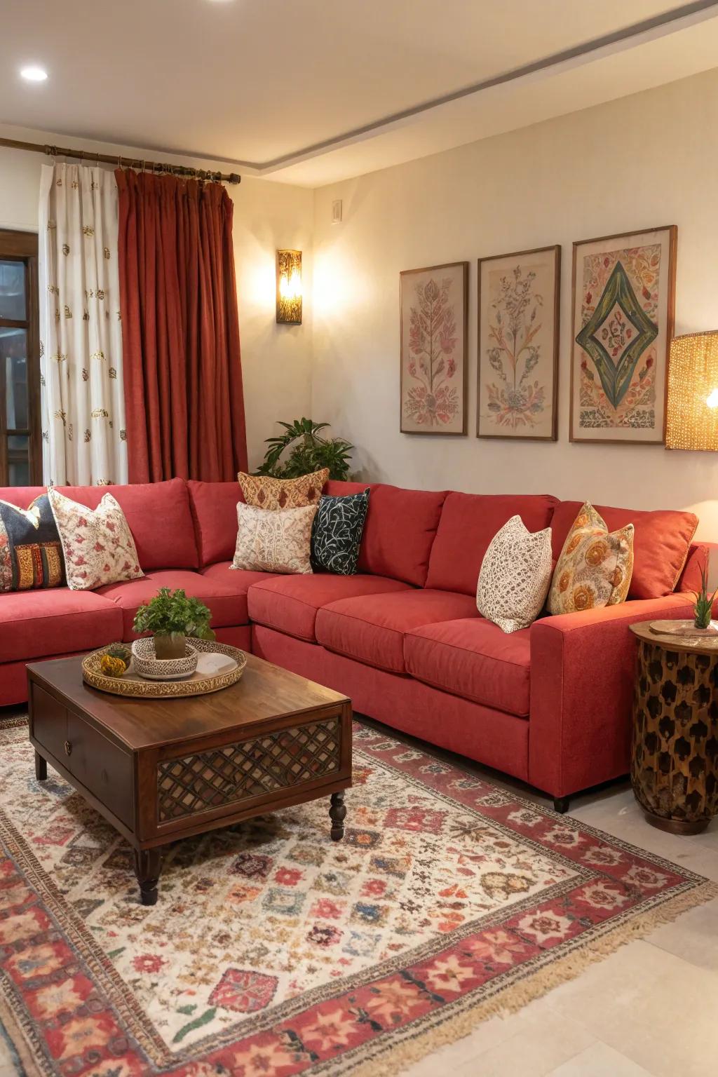 A bold color palette can make your sectional the centerpiece.