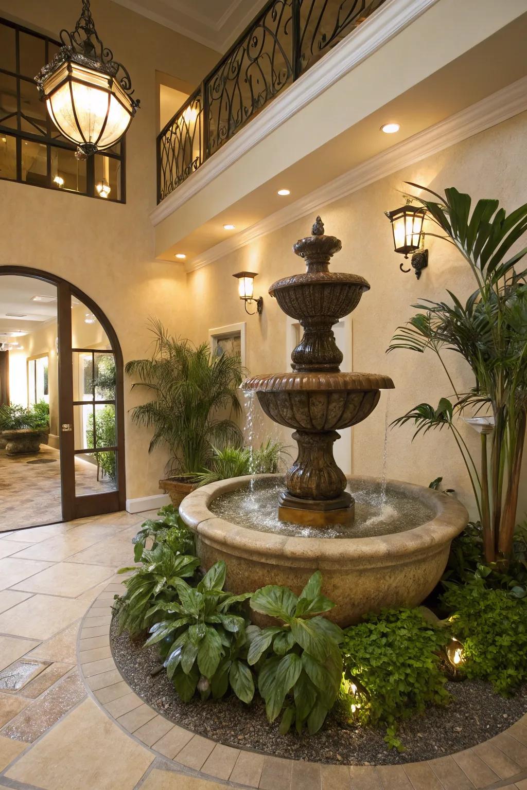 A calming entrance hall featuring a water element
