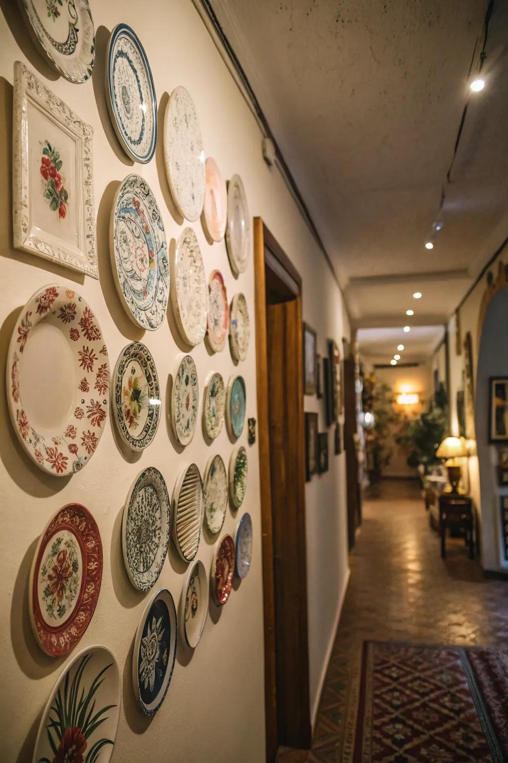 Decorative plates can bring a distinctive personal flavor to the hallway.