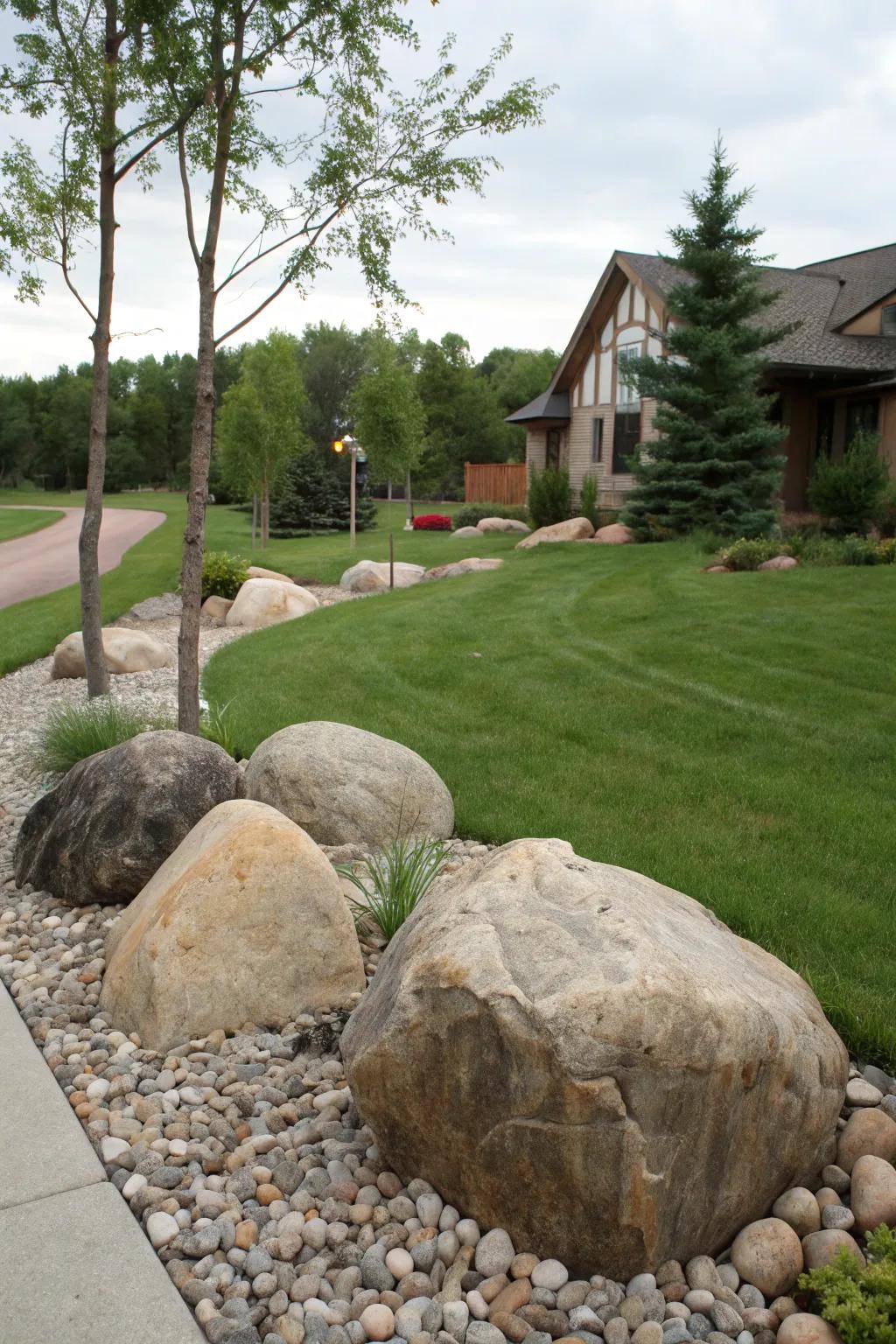 Large stones acting as dramatic focal points.