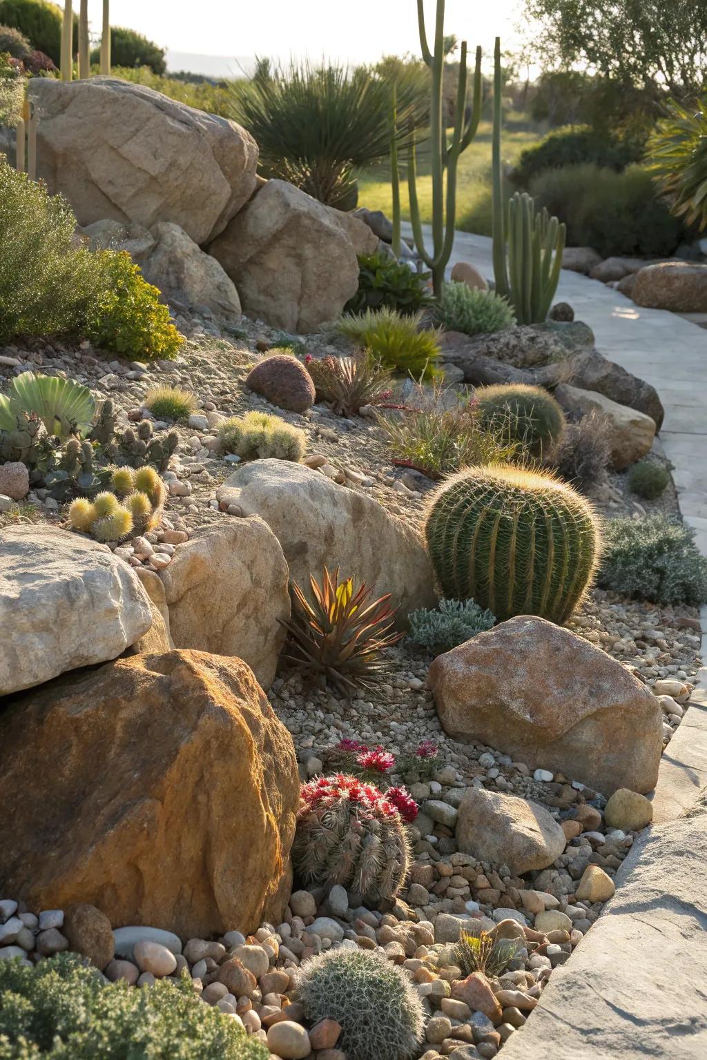 An engaging rock garden that combines natural elements seamlessly.
