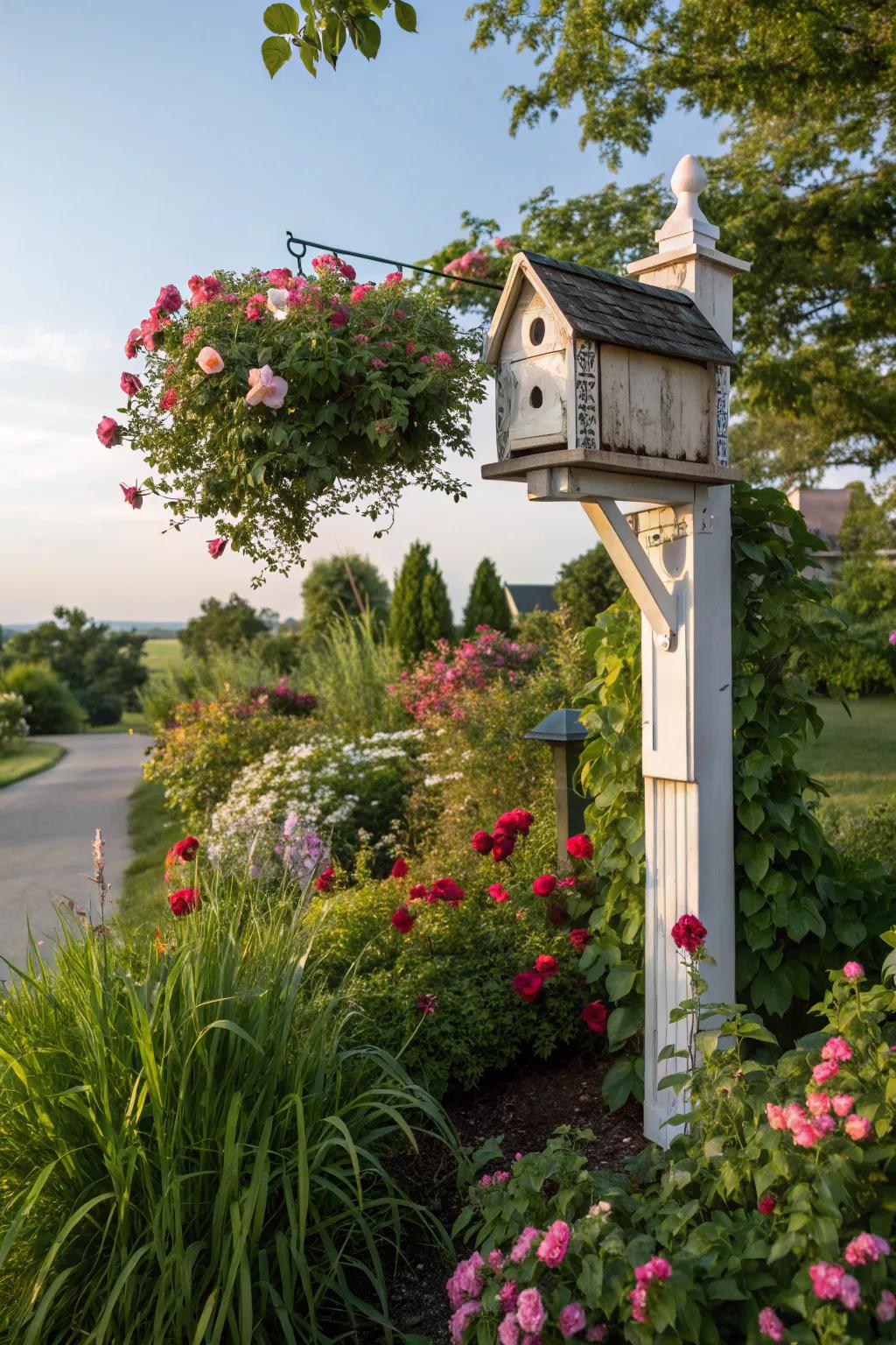 Attract birds with an attractive birdhouse mounted on your mailbox.