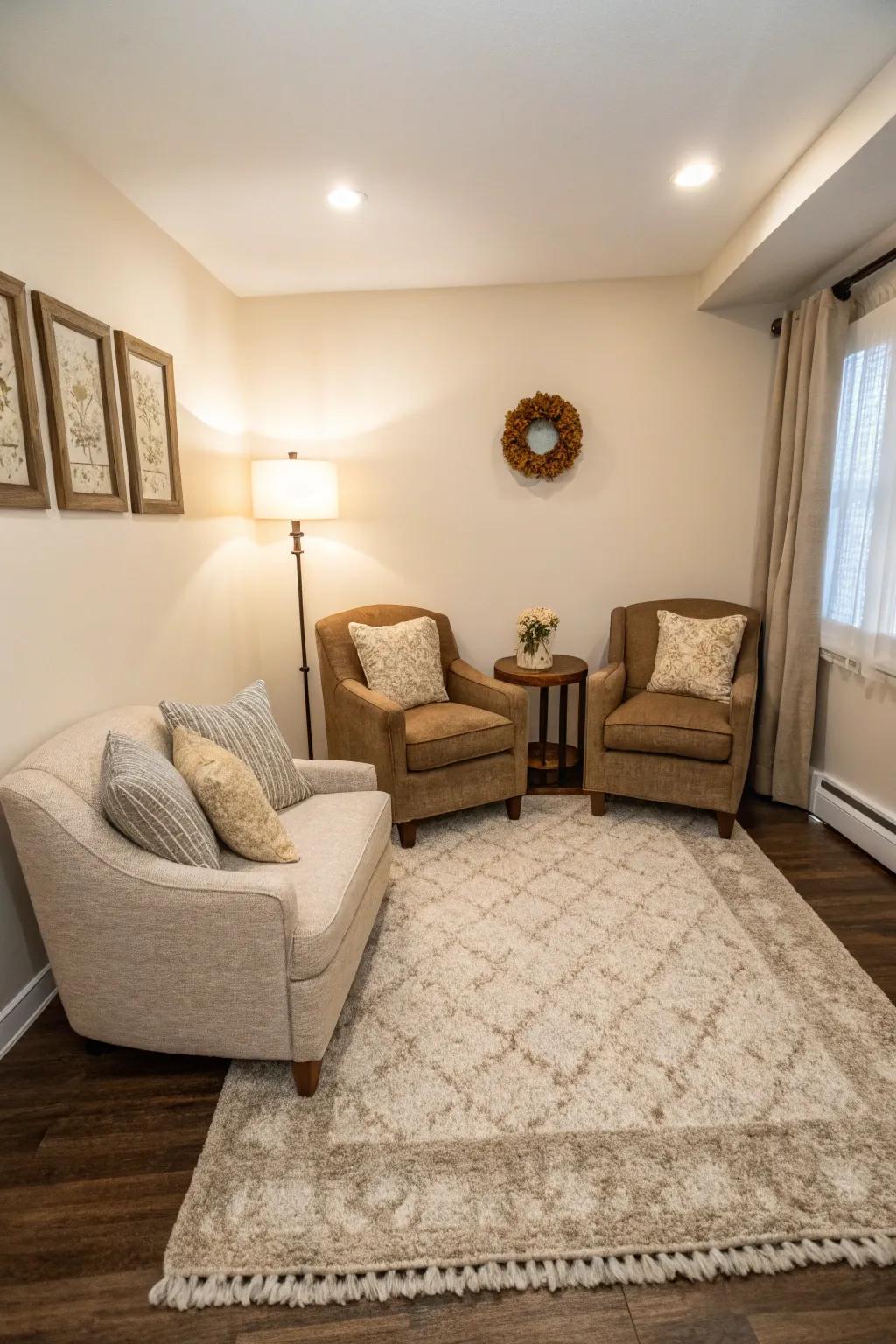 An area rug enhances the intimacy and style of your area.