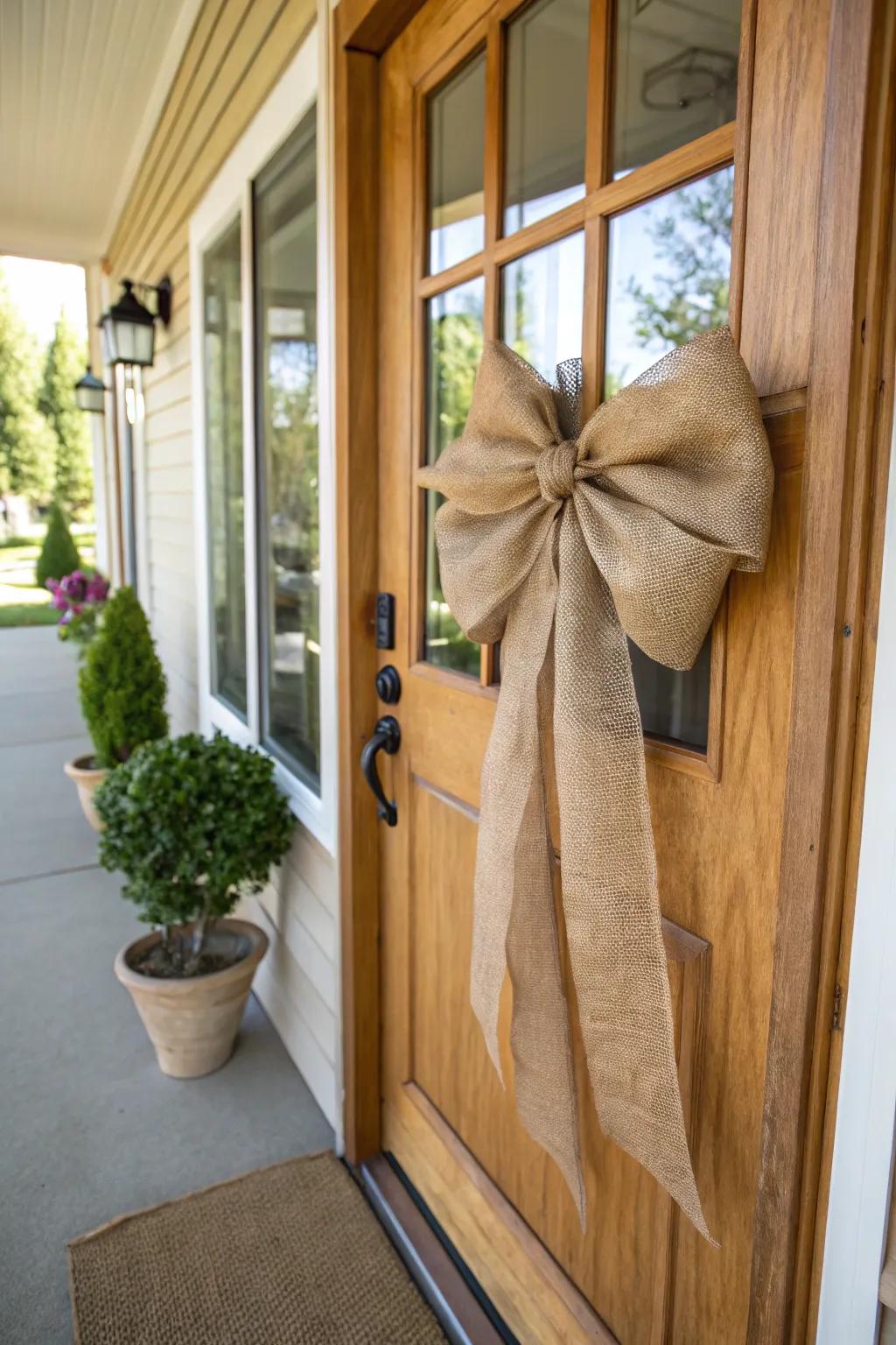 A hessian bow introduces a hint of rustic charm and elegance.