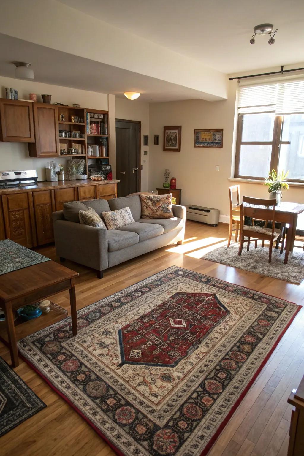 Area rugs providing definition and warmth.