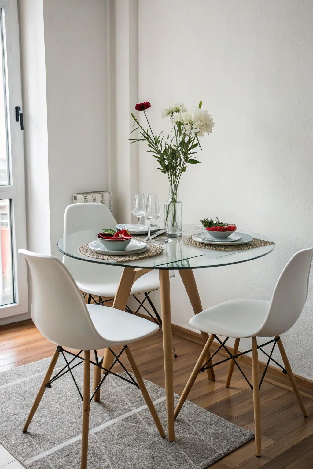 Clear materials contribute to a light and airy decor.