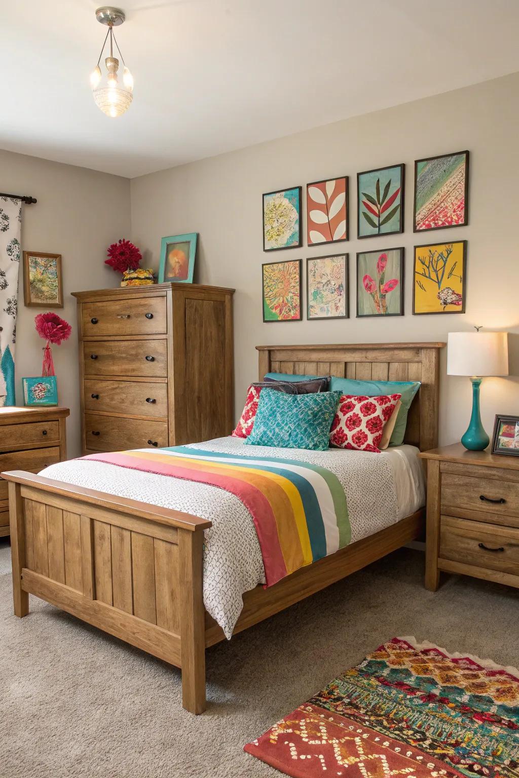 Bursts of color add a surprising twist to the design.