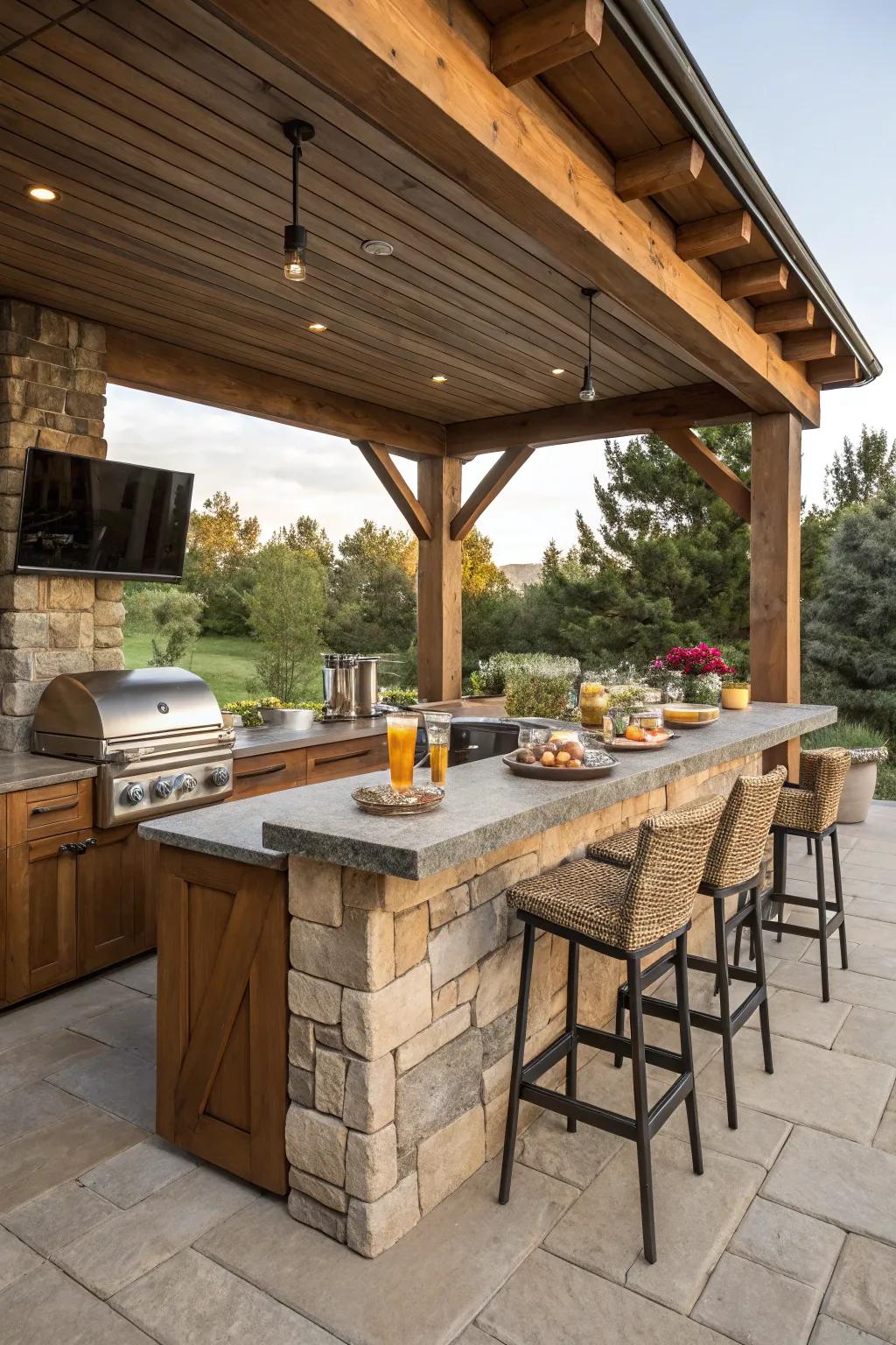 A built-in pub adds a classy feature to your BBQ island.