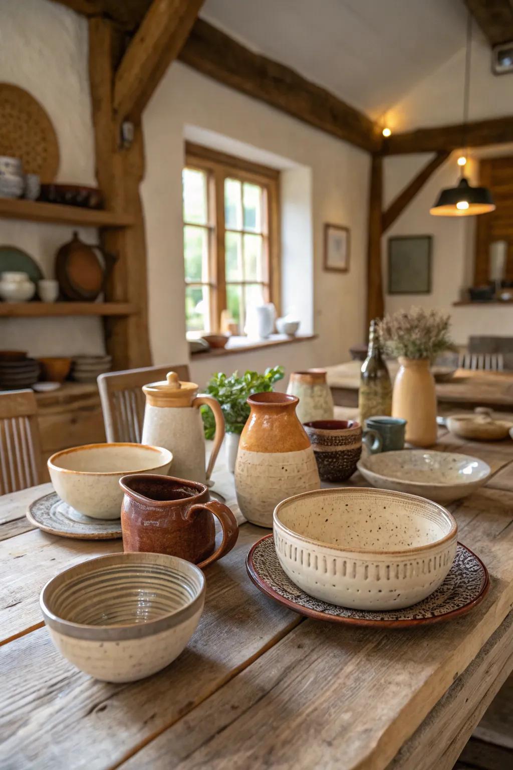 Handmade ceramics present a personal touch to the table.