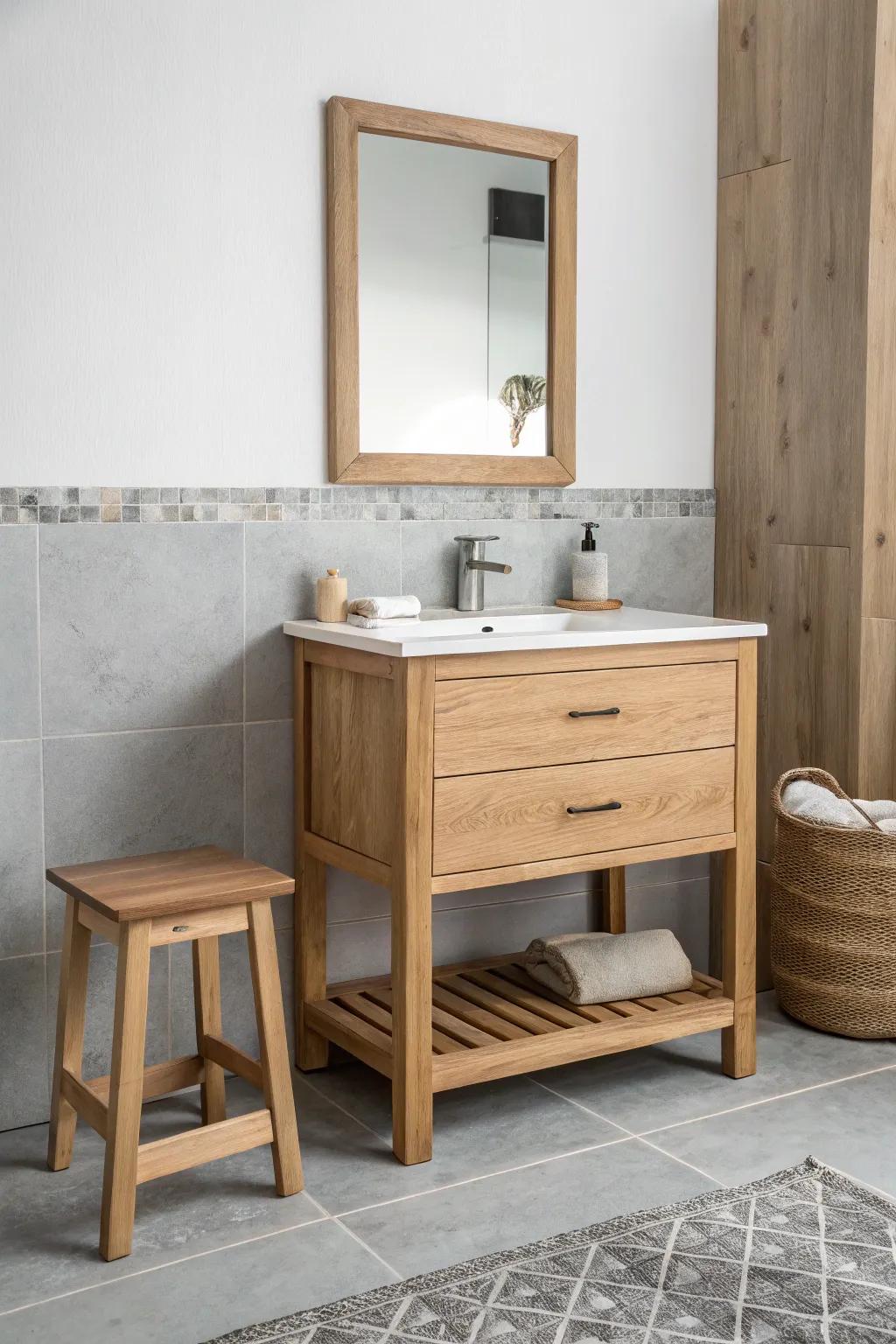 Wooden elements introduce coziness and natural appeal to the area.