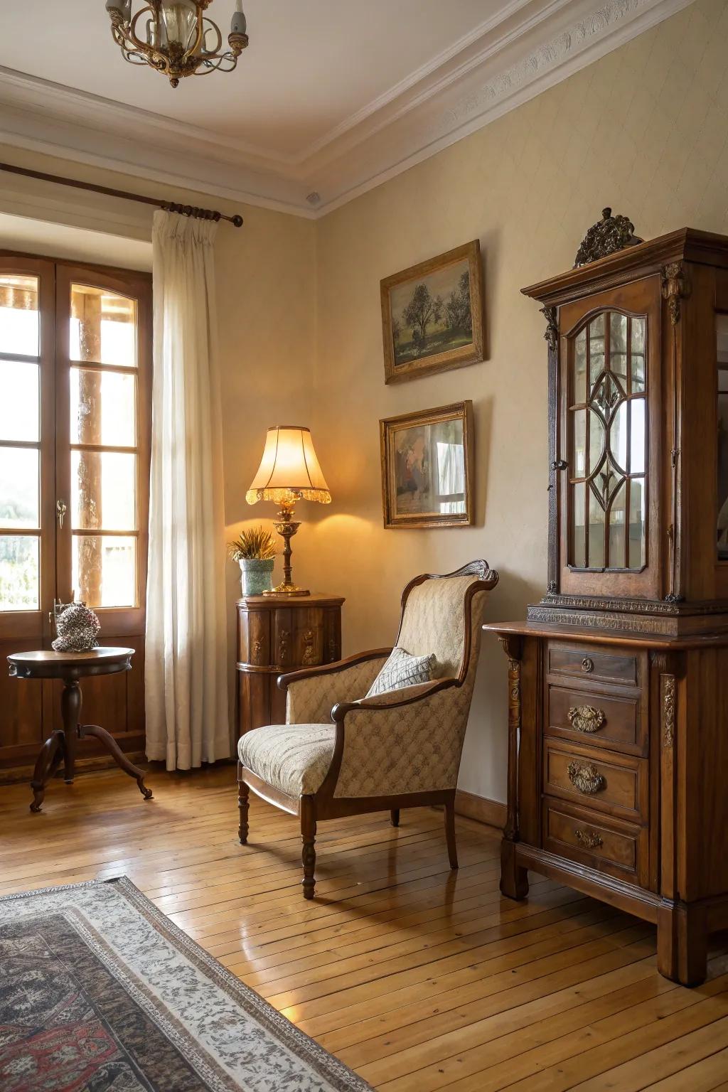Timeless charm meets modern elegance on bright timber floors.