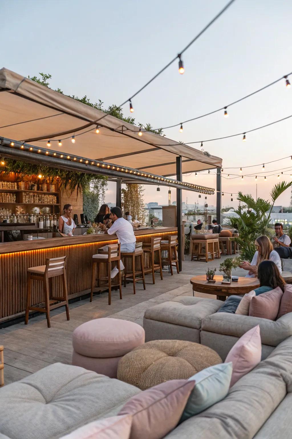 Lounge seating creates a comfortable and inviting bar area.