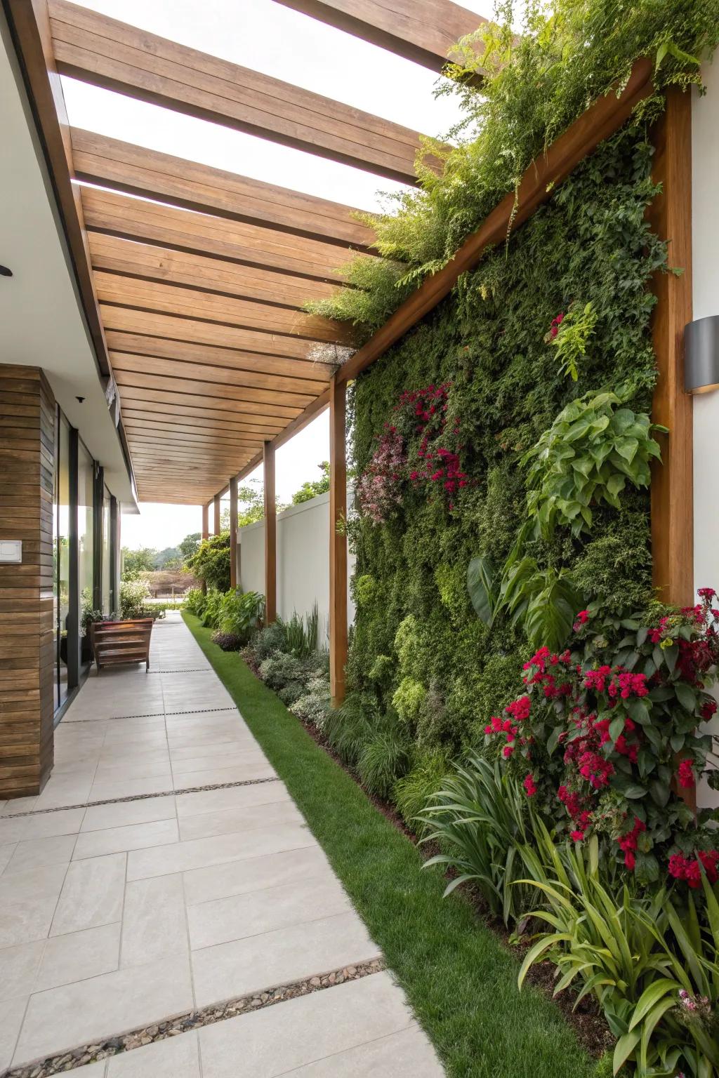 Vertical gardens add a vibrant touch to your arbor.