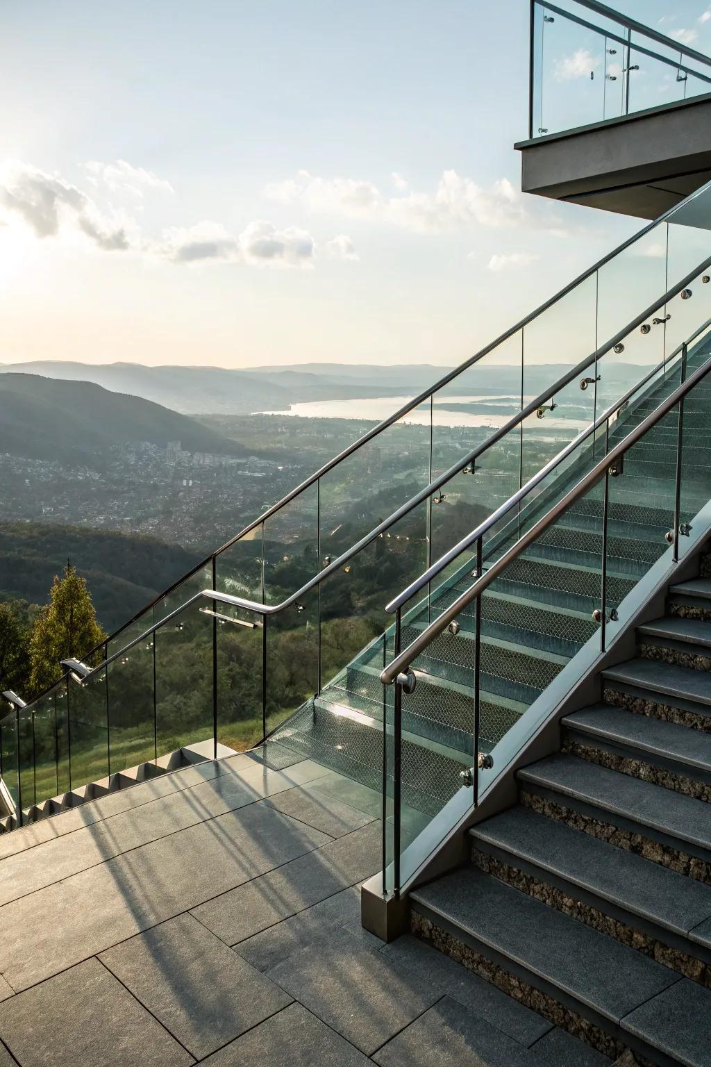 Crystal balustrades uphold views while integrating security and panache.