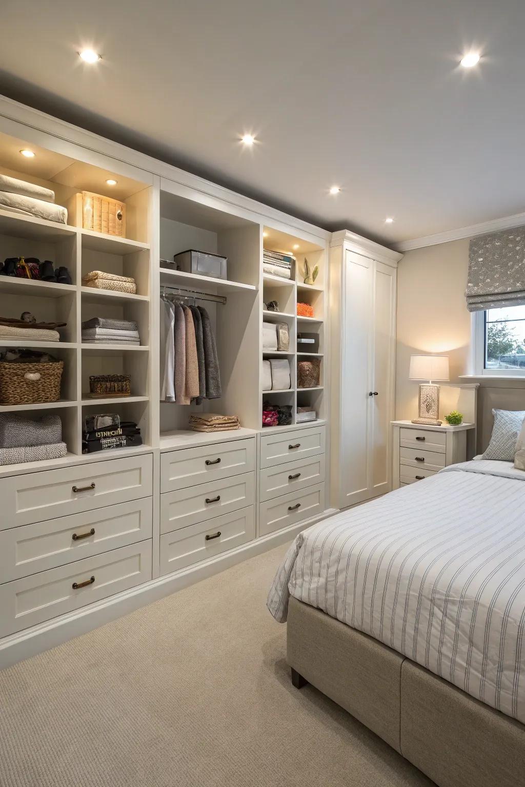 Integrated storage maximizes space and adds design interest.