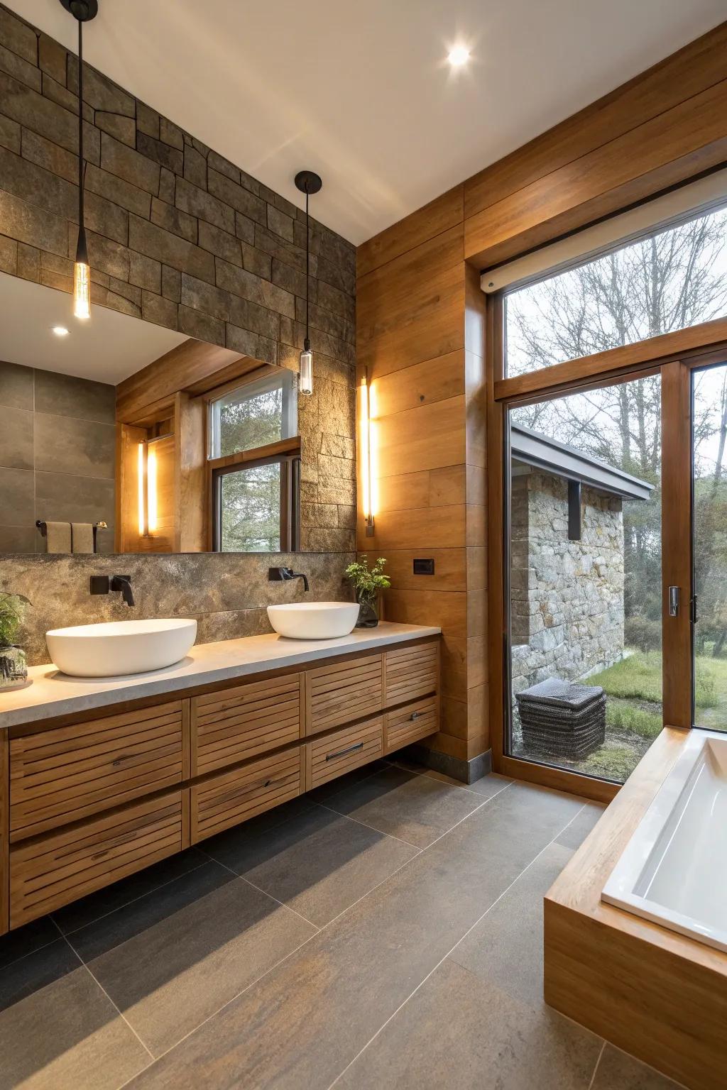 Organic elements foster a serene bathroom ambiance.