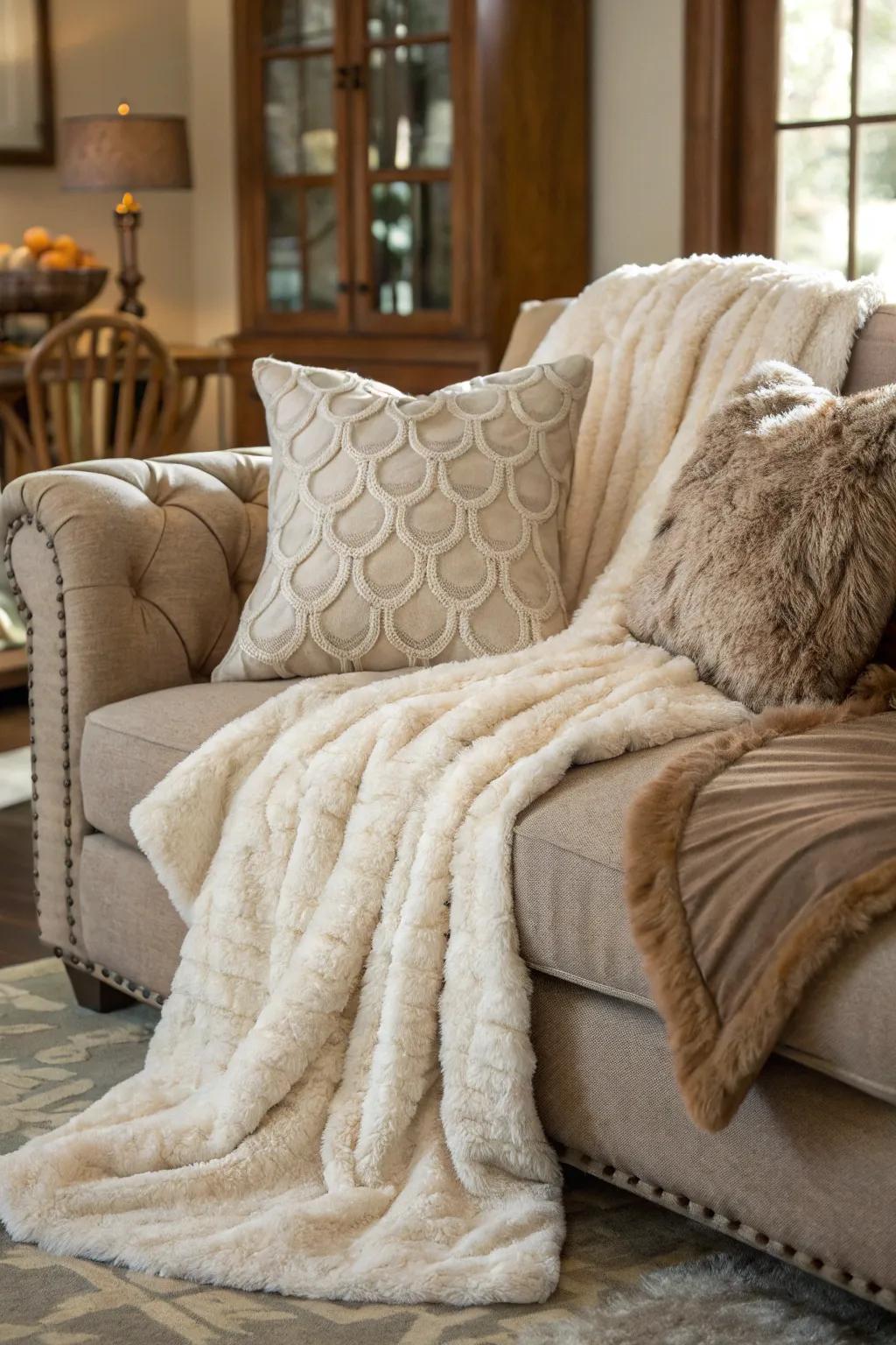 A lavish hint with artificial fur features in a comfortable room.
