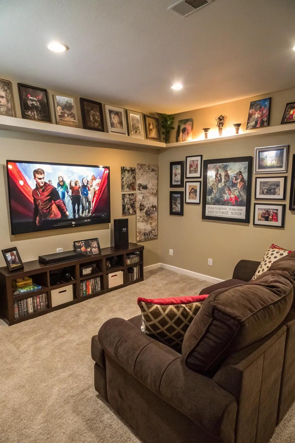 A family space showcasing a volumetric movie-themed art piece.