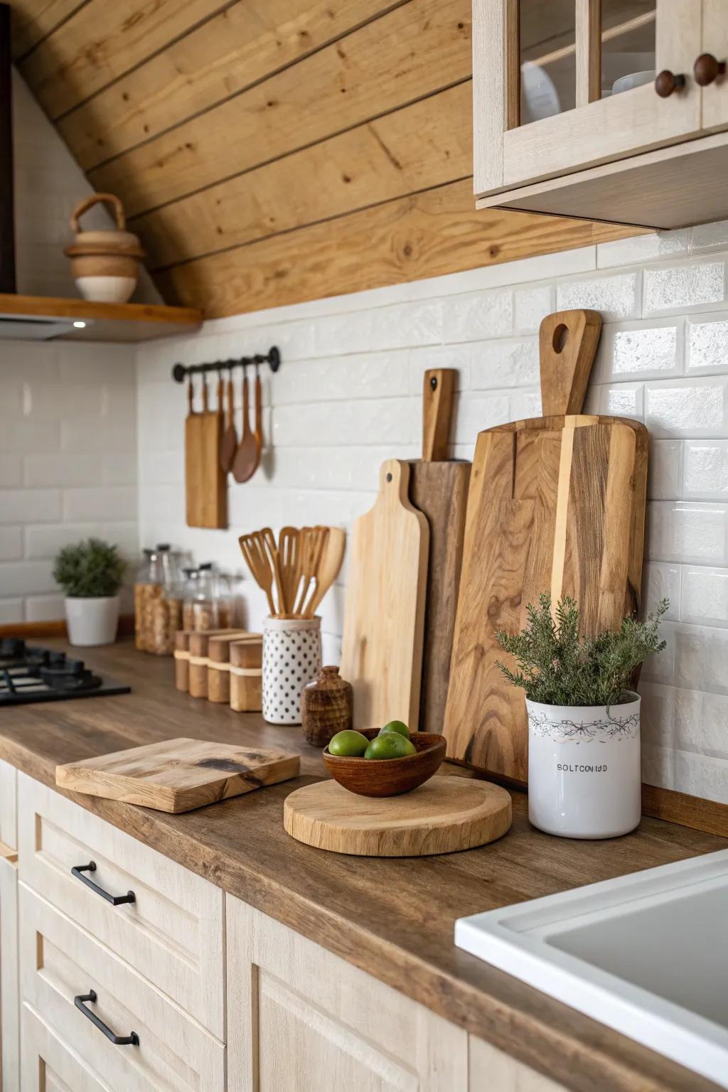 Diminutive timber accents that subtly enhance the culinary space's warmth.