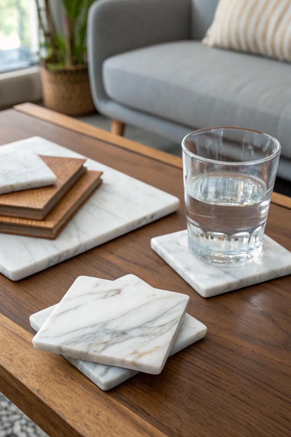 Stylish protection for tables with chic marble coasters.