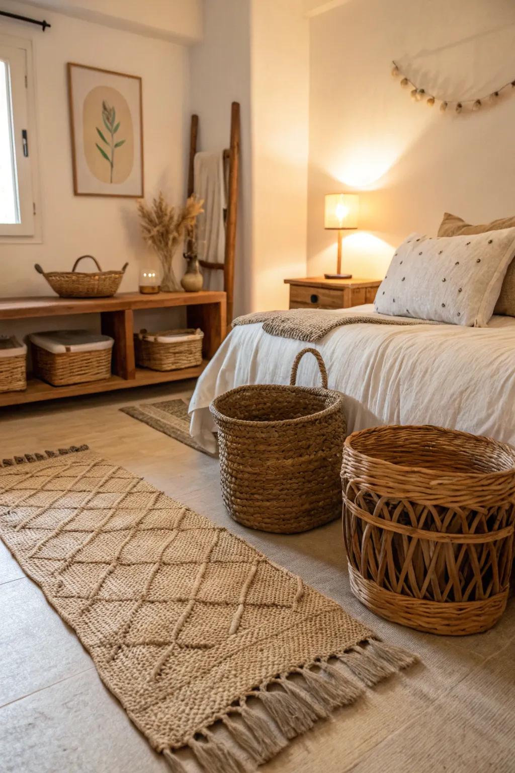 Layered textures like woven rugs add depth and comfort to your ocean-themed room.