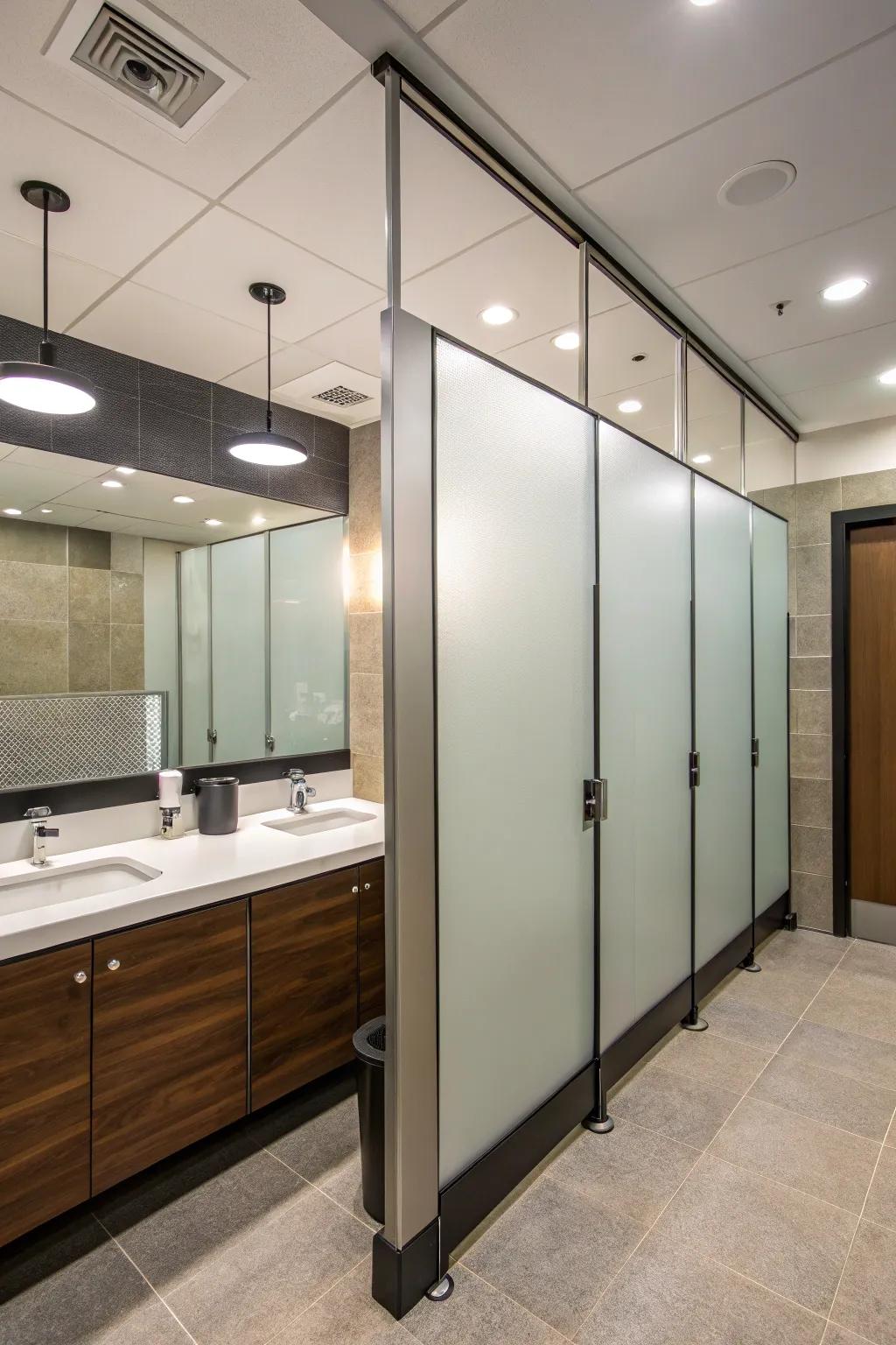 Privacy enhancements ensure a comfortable and professional restroom atmosphere.