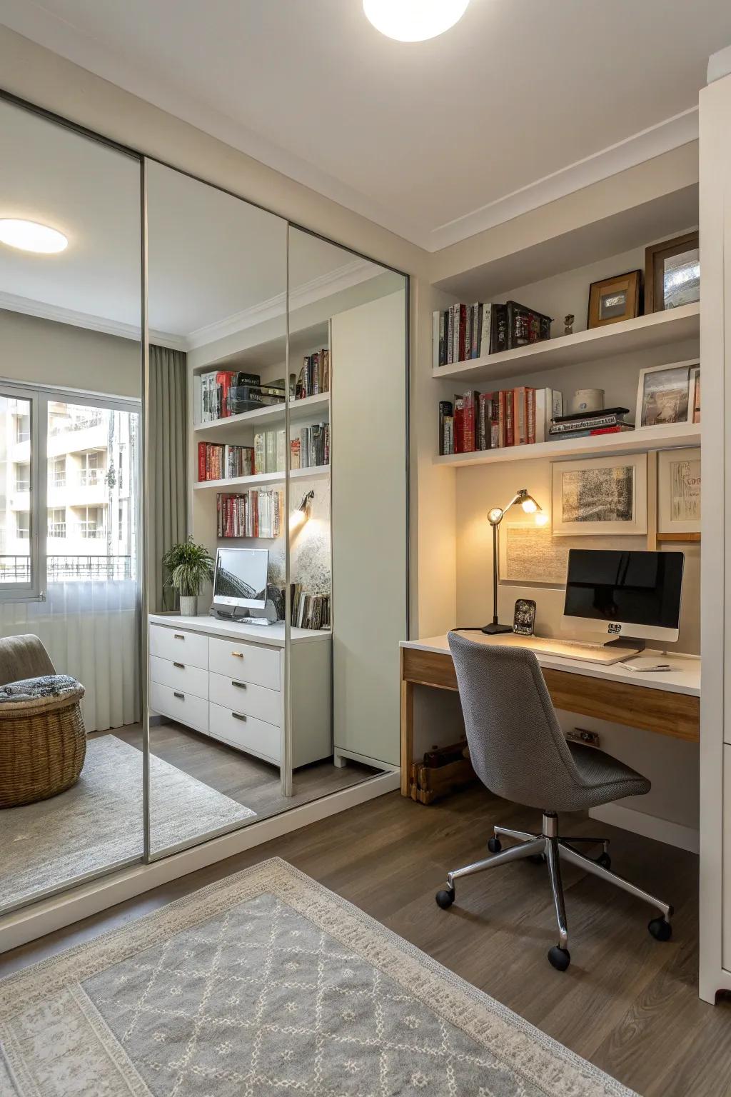 Mirrors make your office feel more spacious and well-lit.