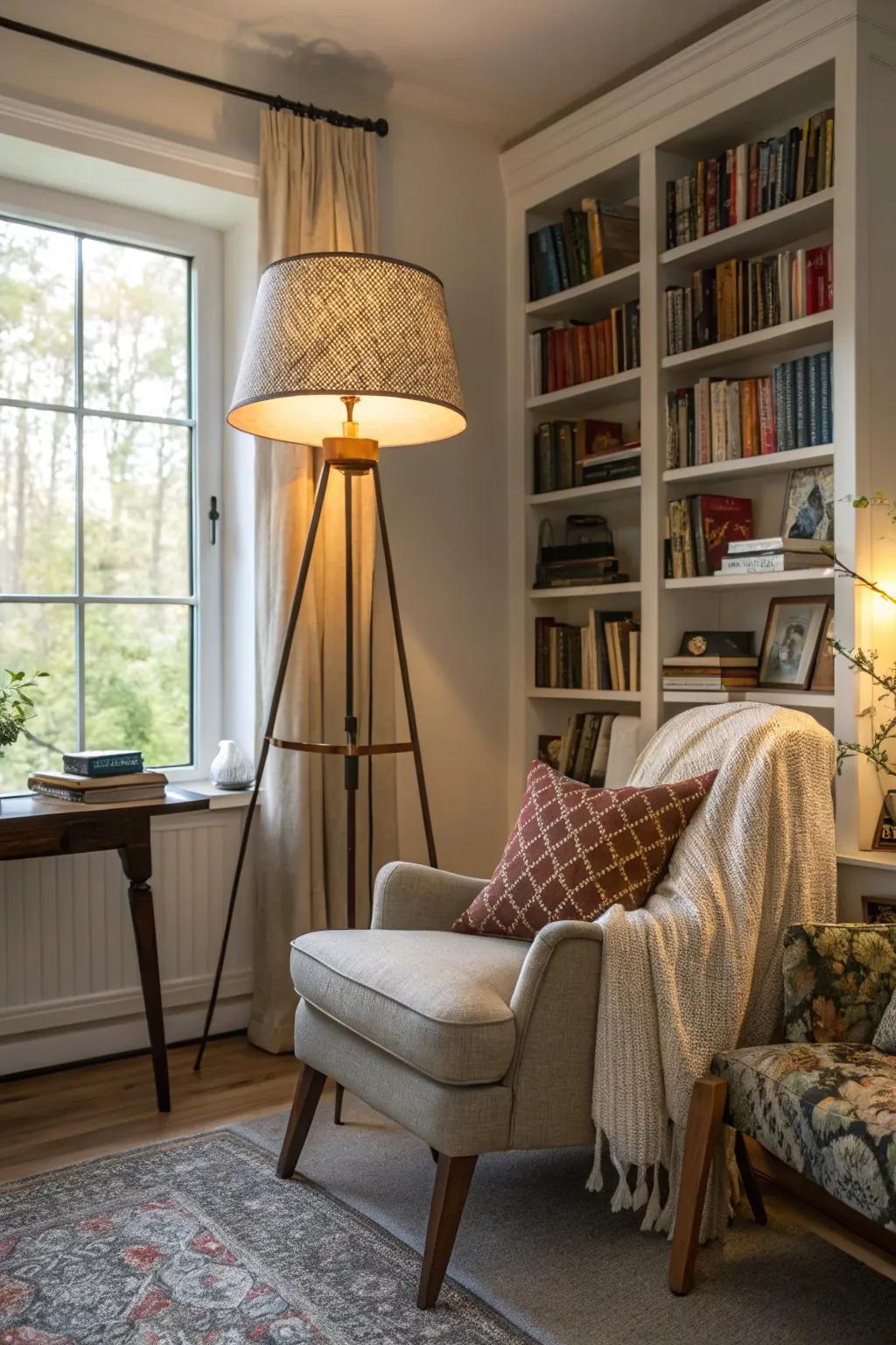 Upright lamps establish a comfortable and balanced lighting environment.