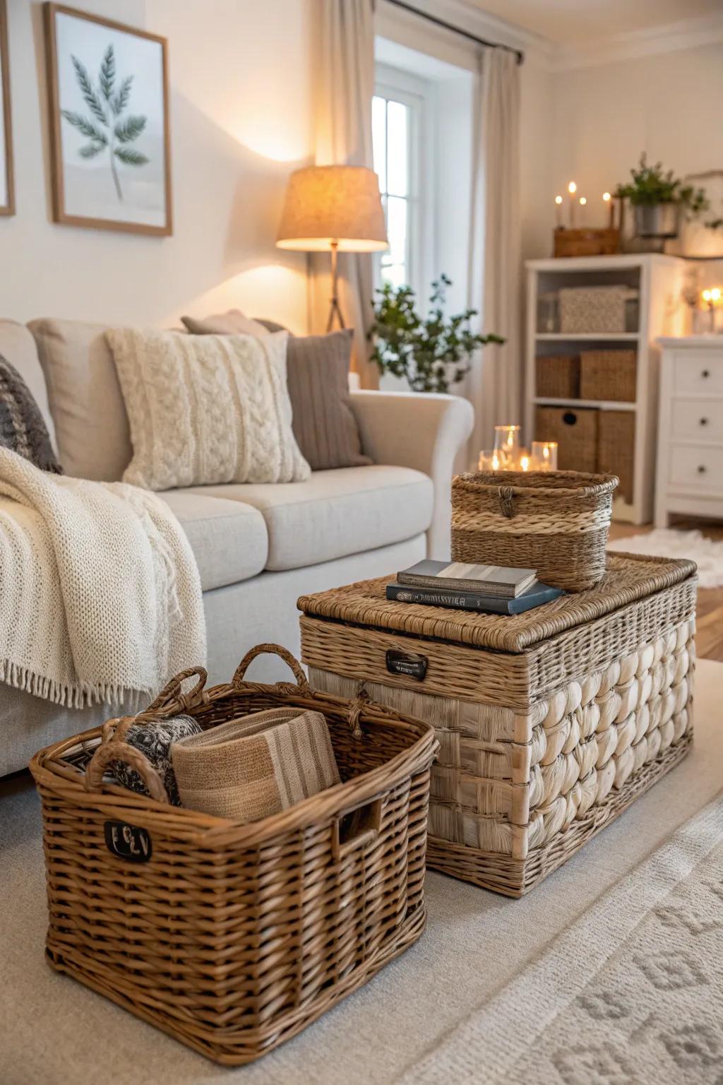 Branch containers introduce texture and coziness to the space.