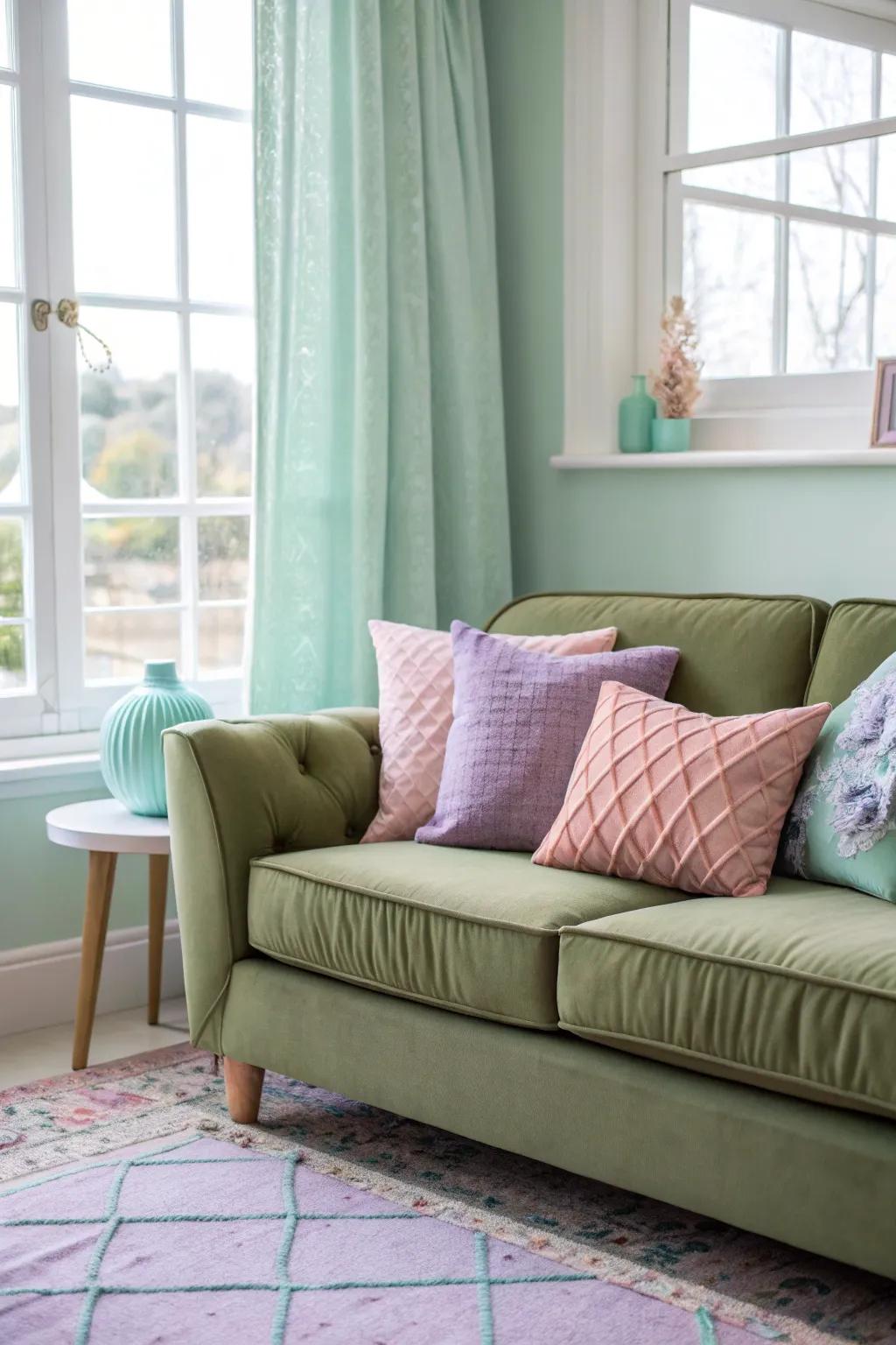 Gentle pastels introduce a sentimental and serene sensation to the room.
