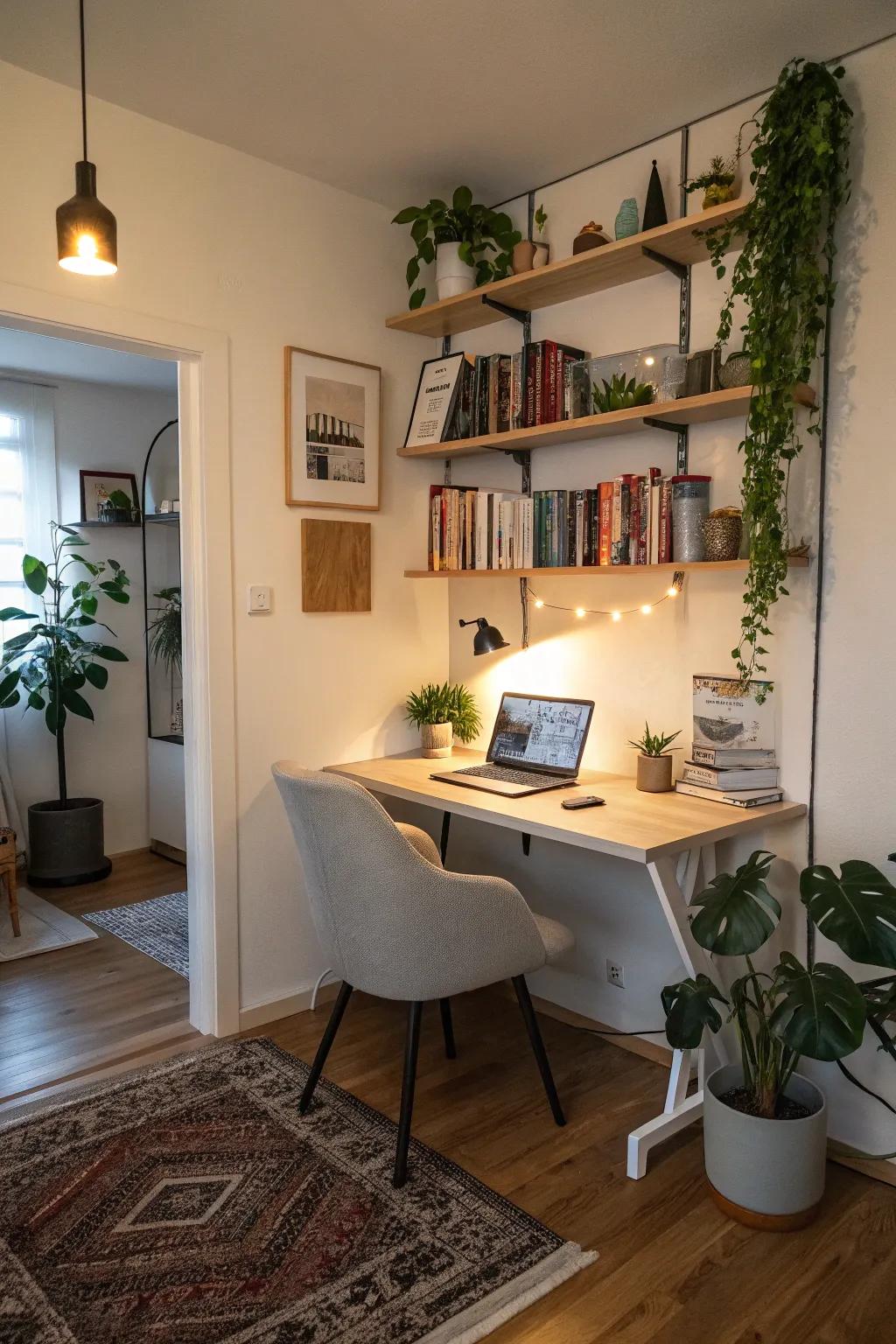 A dedicated home office corner boosts productivity.