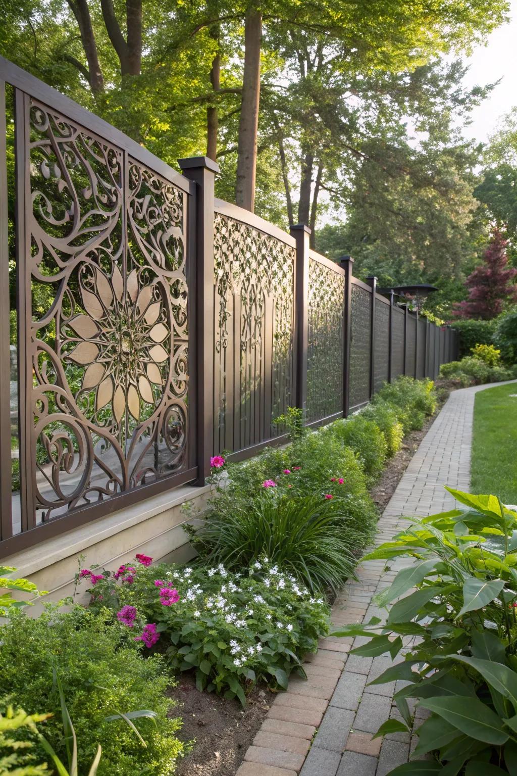 Transform your space with artistic metal board fencing.