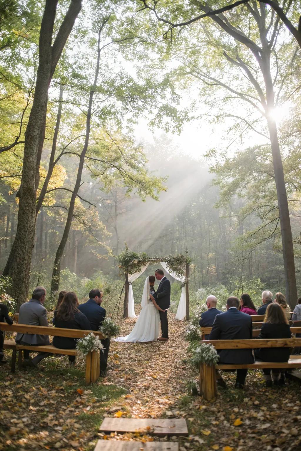 Nature delivers a stunning scenery for a boho wedding ceremony.