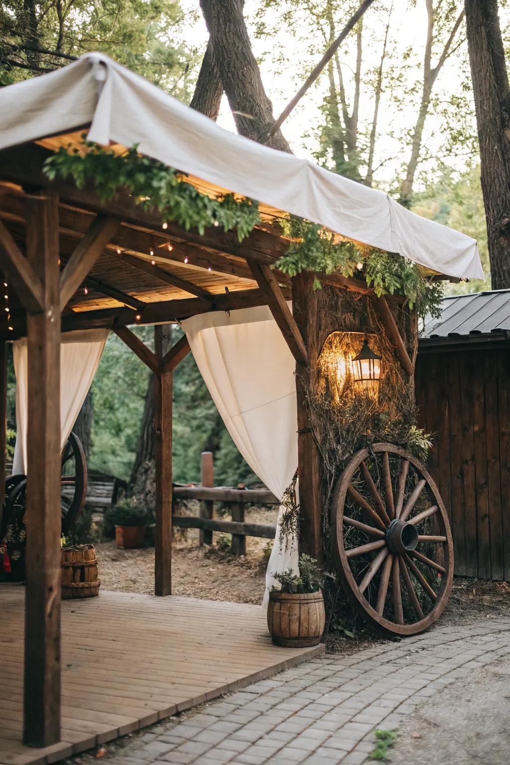 A wheel canopy adds nostalgic charm and ample shade.