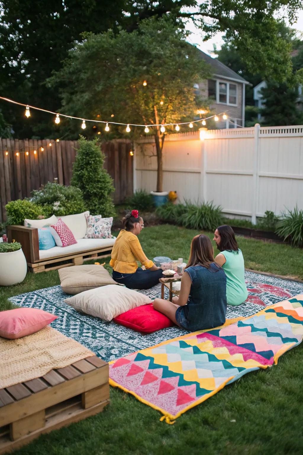 Impart warmth and panache with a vibrant exterior rug.