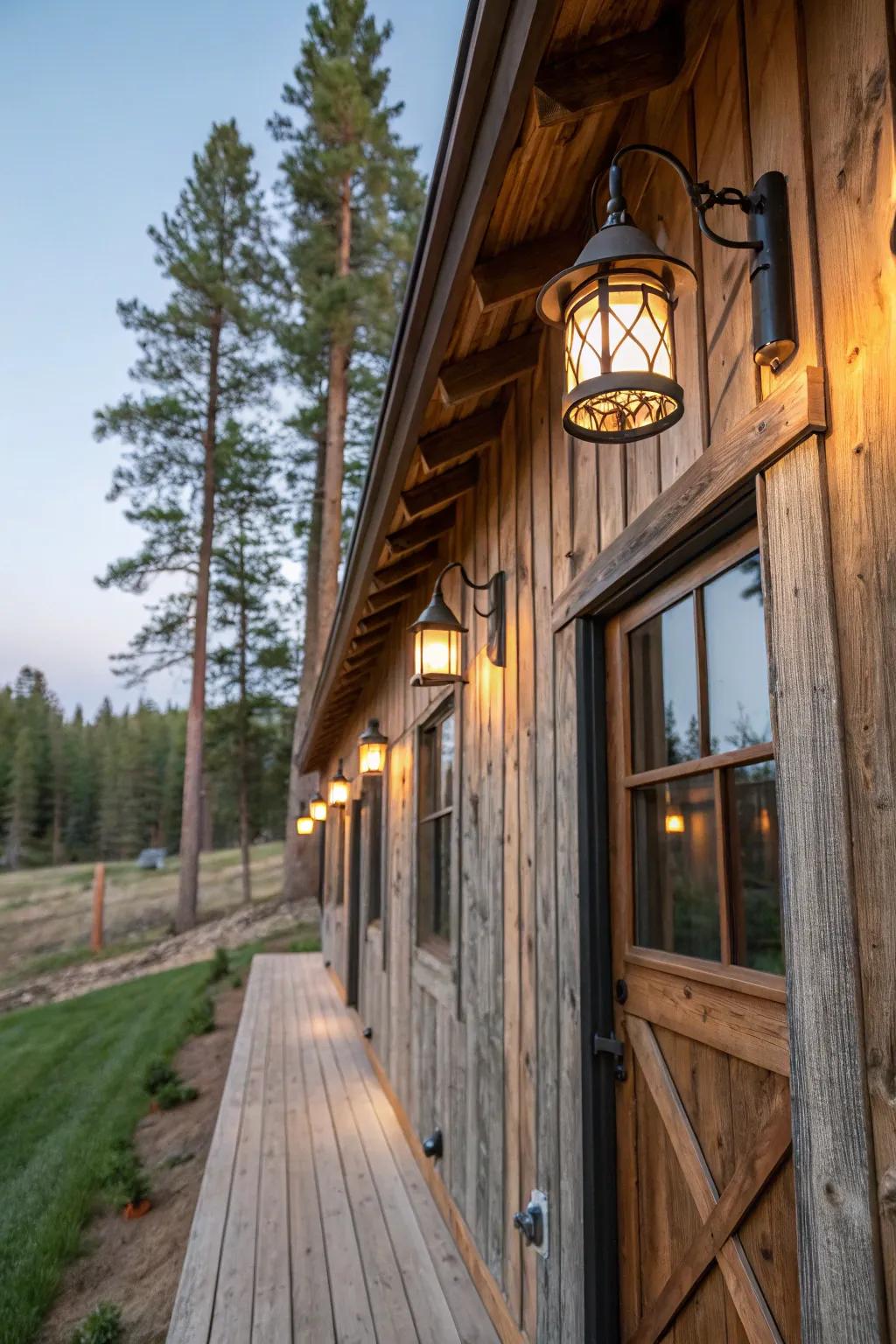 Wooden details add rustic charm to lighting fixtures.