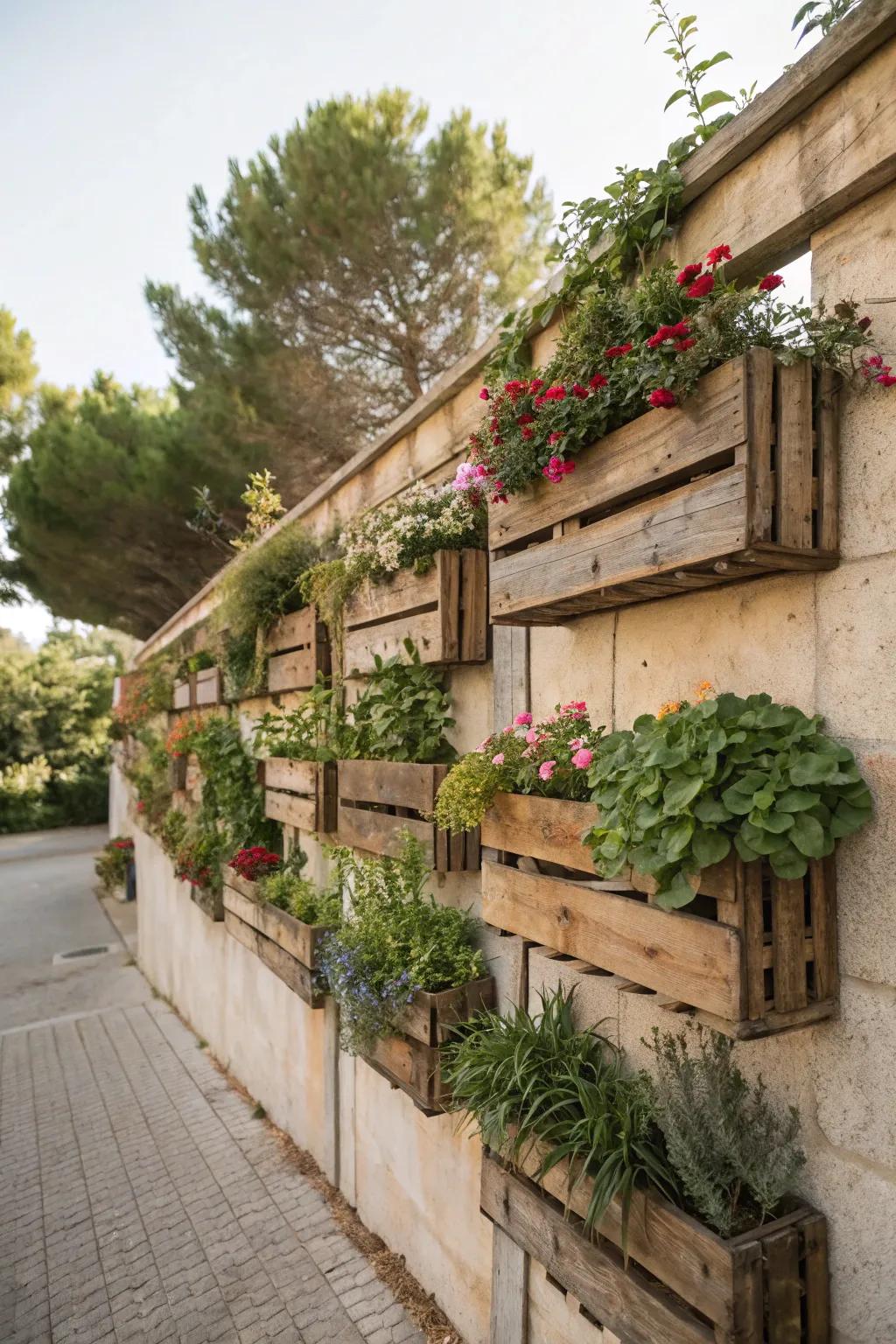 Introduce rustic allure through wooden hamper botanical displays.