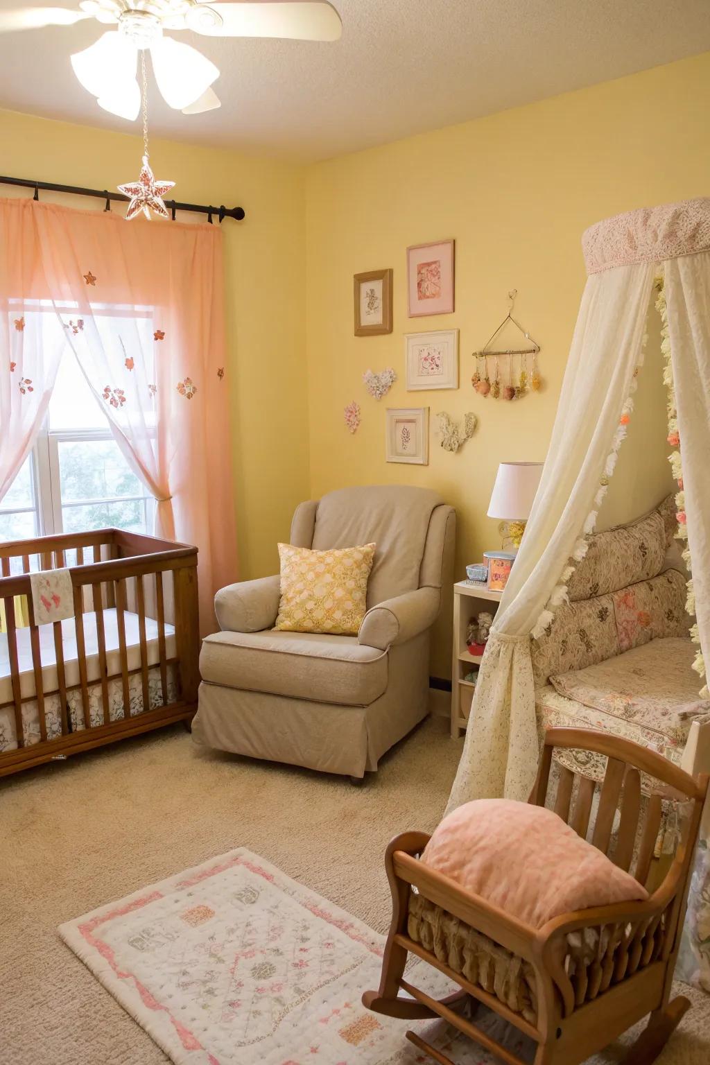 Bright soft tones bring warmth and optimism to the nursery.