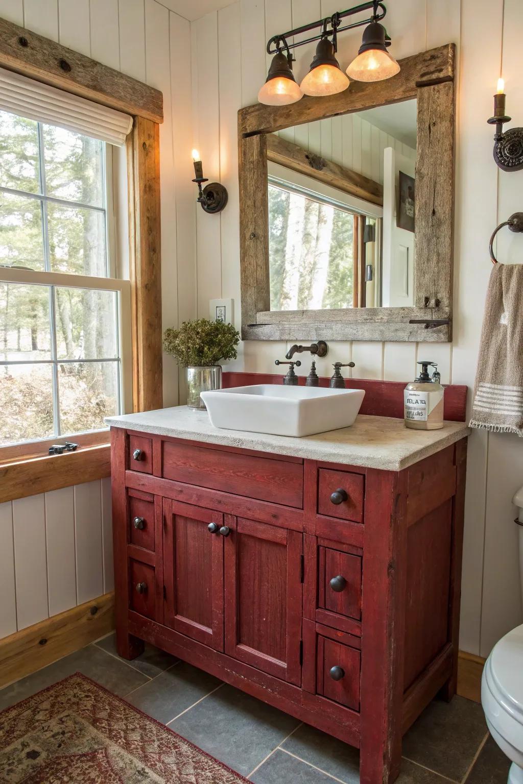 Barn paint vanities offer countryside farm-style charm.
