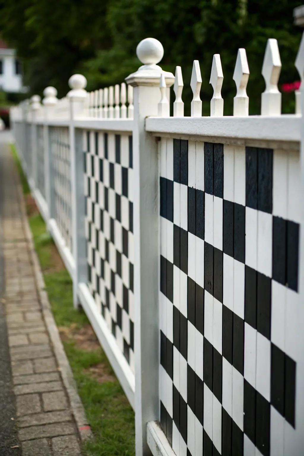 A playful fence with a bold checkerboard design.