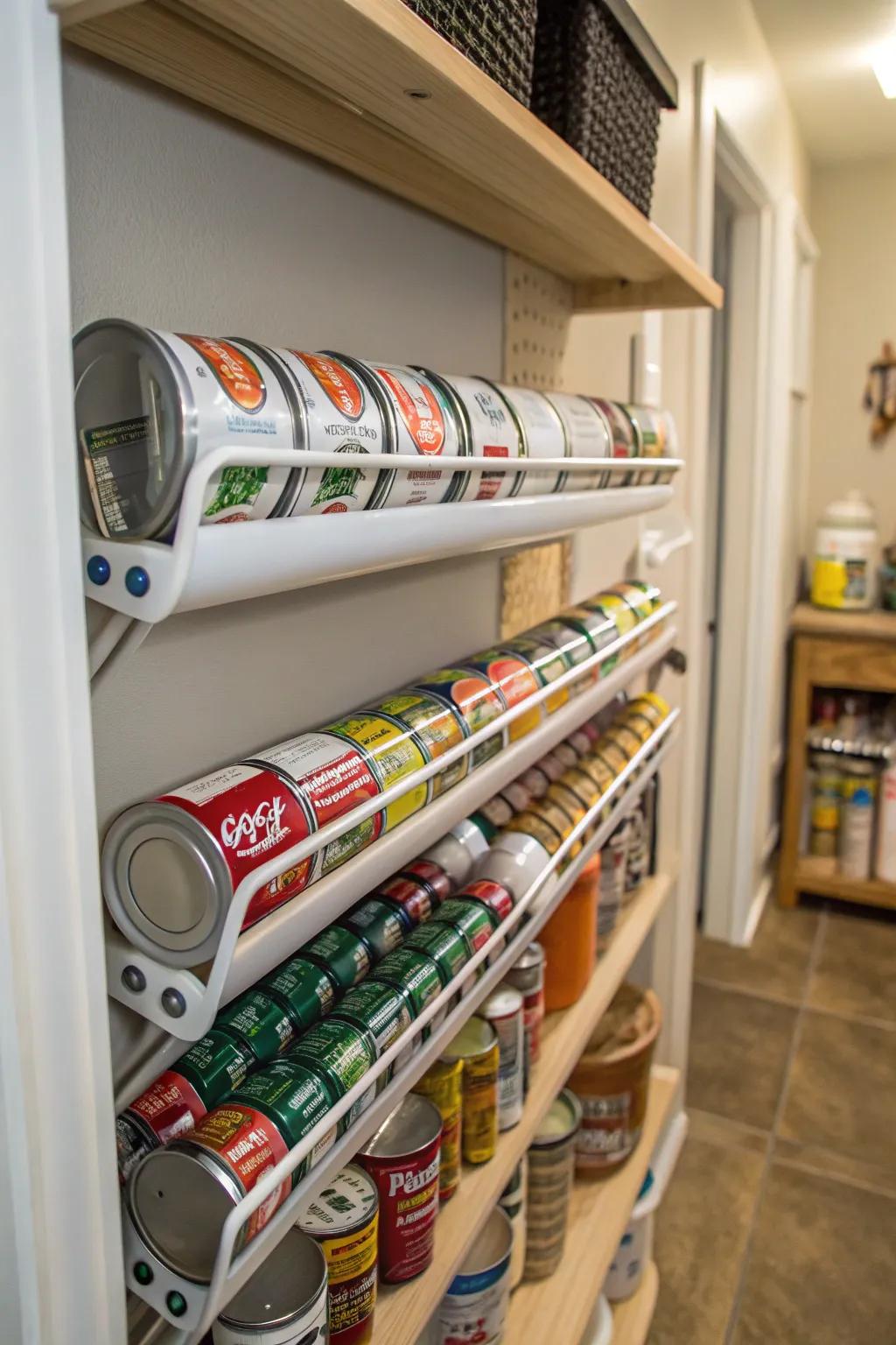Vinyl gutters provide a unique means of storing cans.