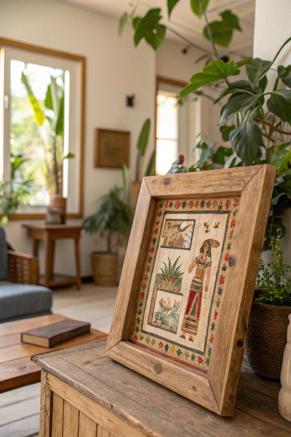 Reclaimed wood frames for an environmentally conscious touch.