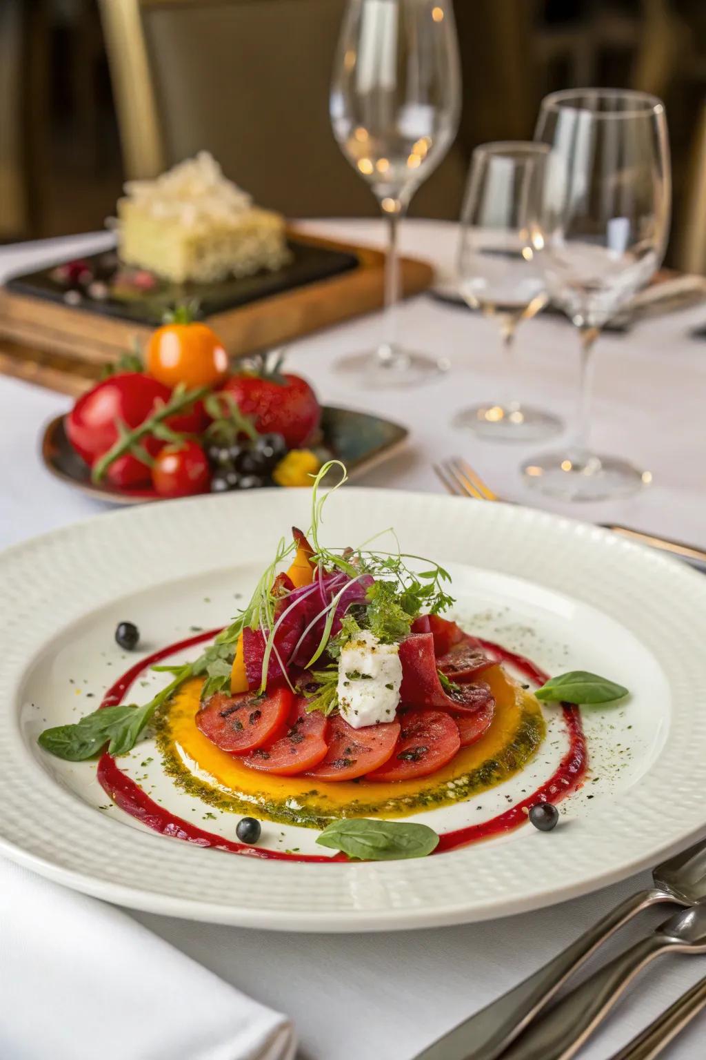 Artistic presentation visually enriches the dining ambiance.