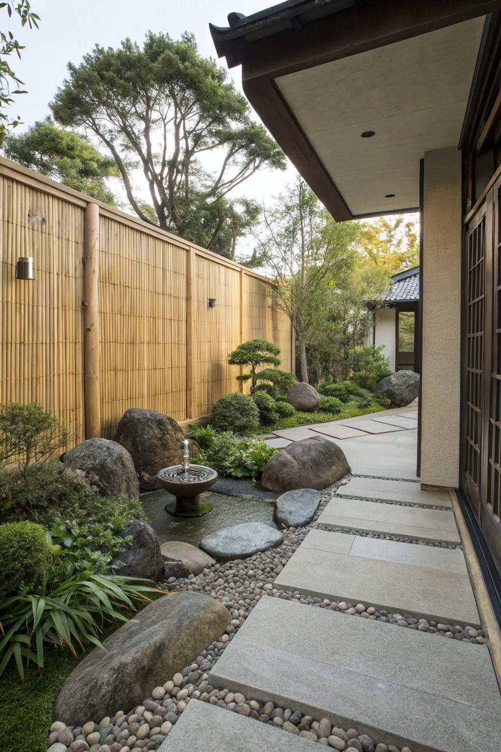 Cane screens provide sustainable privacy with a natural aesthetic.