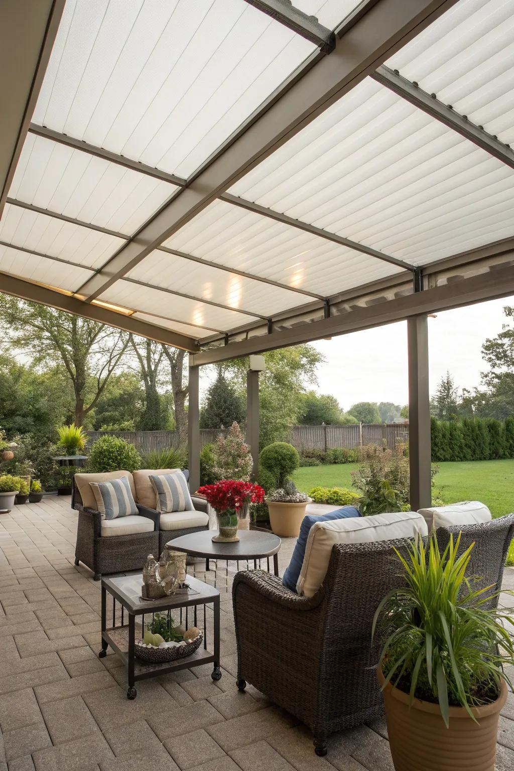 Insulated paneling ensures a comfortable patio environment.