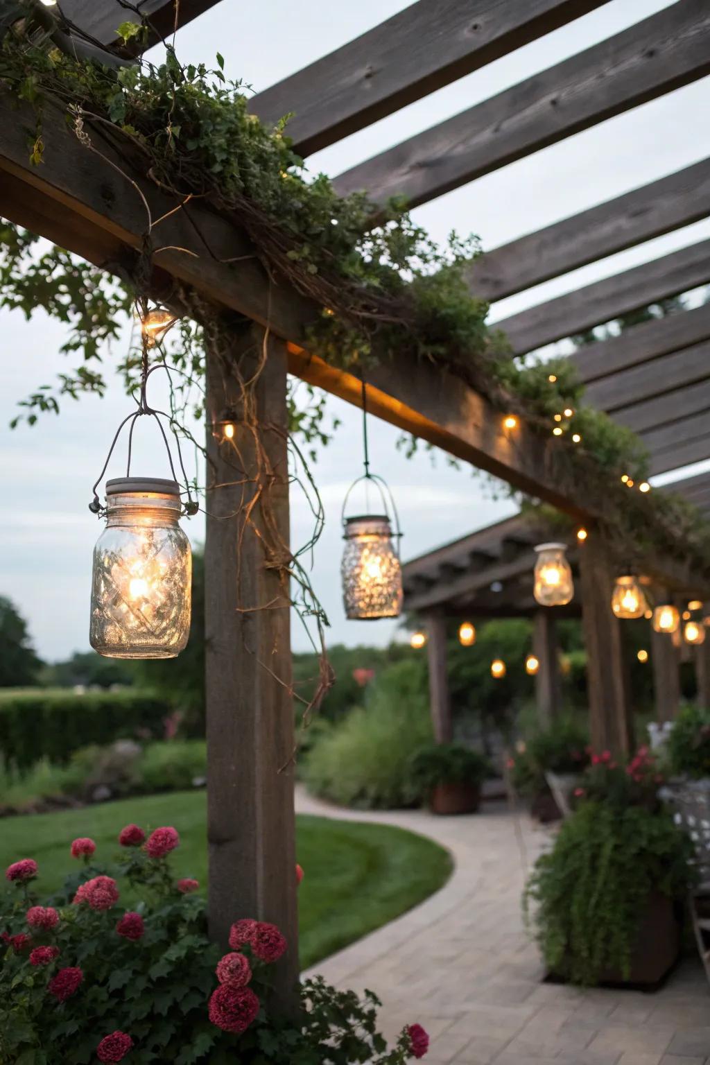 Glass jar lights add rustic elegance and a subtle glow.