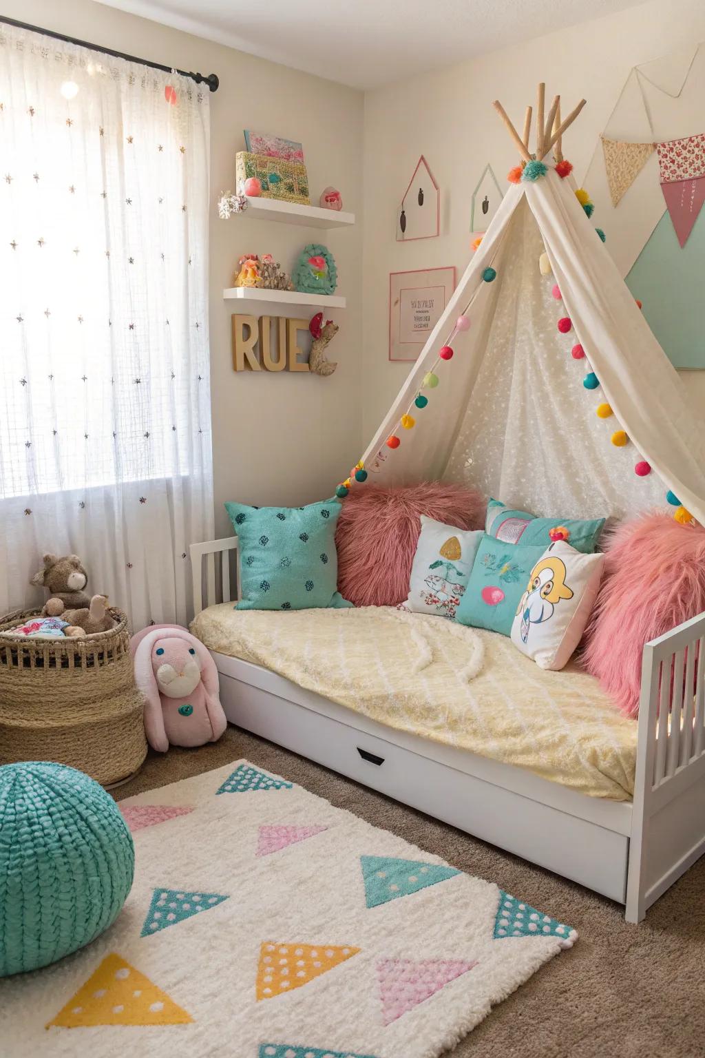 A versatile playroom featuring a multi-use daybed.