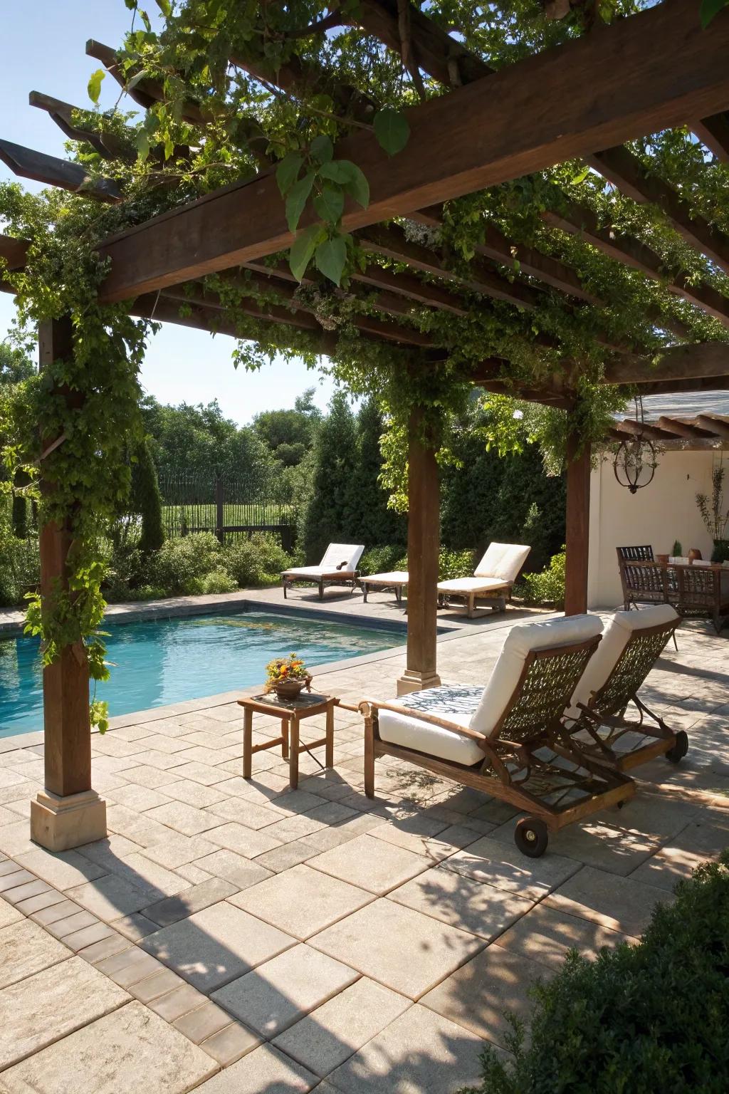 Pergolas provide shade and style to poolside retreats.